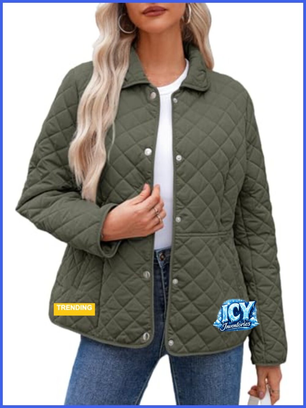 Women's Quilted Puffer Jacket Button Down Long Sleeve Winter Coat with Pockets
